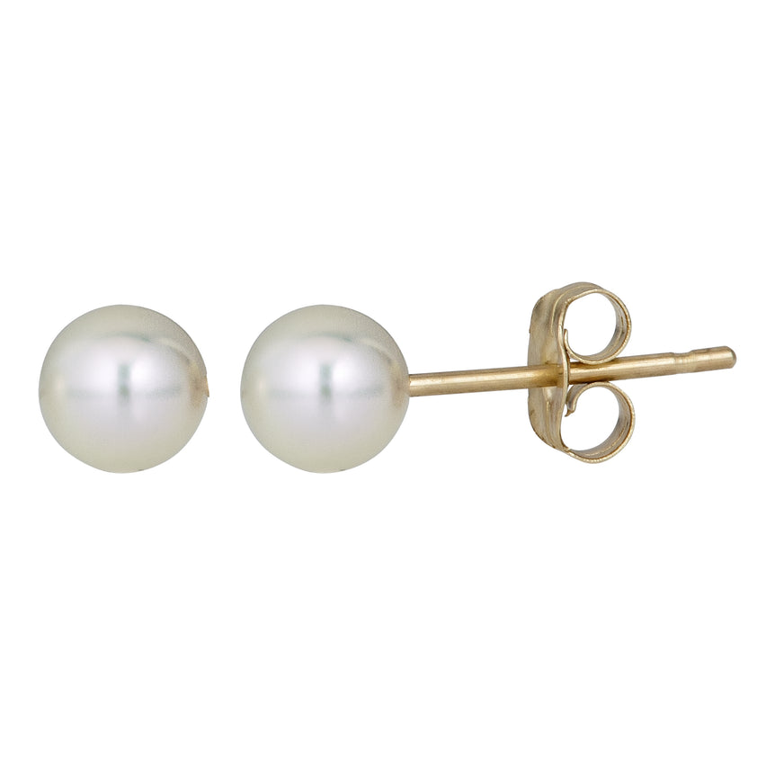 14K Gold  7MM Pearl Stud Earring-Yellow | Push Back