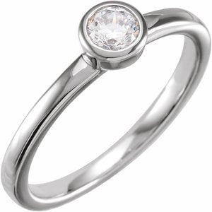 14K White 1/4 CT Lab-Grown Diamond Bezel-Set Ring-Round-4 Mm