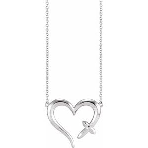 Sterling Silver Cross & Open Heart 18" Necklace-18 In-Polished