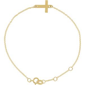 14K Yellow Engravable Cross 6 1/2-7 1/2" Bracelet-Polished-Engravable Petite Sideways Cross Bracelet