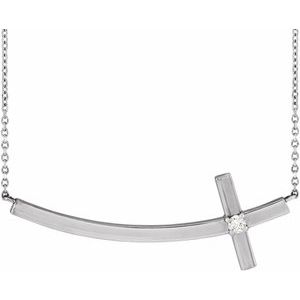 14K White .06 CT Natural Diamond Sideways Cross 18" Necklace-Natural Diamond-2.5Mm :: 0.06 Ct
