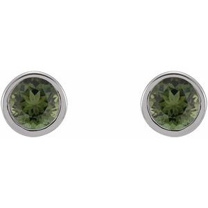 14K White 2.5 mm Round Natural Green Tourmaline Micro Bezel-Set Earrings-2.5 Mm-14K White