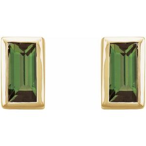 14K Yellow Natural Green Tourmaline Bezel-Set Earrings-Pair-4 X 2 Mm