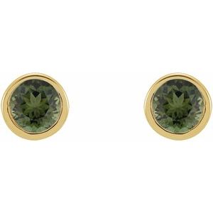 14K Yellow 2 mm Round Natural Green Tourmaline Micro Bezel-Set Earrings-2 Mm-14K Yellow
