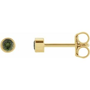 14K Yellow 2 mm Round Natural Green Tourmaline Micro Bezel-Set Earrings-2 Mm-14K Yellow