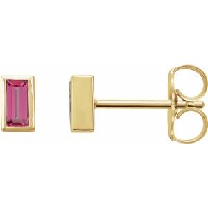 14K Yellow Natural Pink Tourmaline Bezel-Set Earrings-Pair-4 X 2 Mm