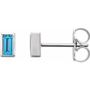 14K White Swiss Blue Topaz Bezel-Set Earrings-Pair-4 X 2 Mm