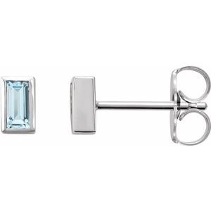 14K White Natural Sky Blue Topaz Bezel-Set Earrings-Pair-4 X 2 Mm