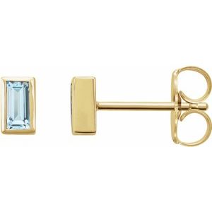 14K Yellow Natural Sky Blue Topaz Bezel-Set Earrings-Pair-4 X 2 Mm