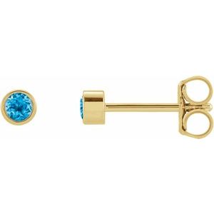 14K Yellow 2.5 mm Round Natural Swiss Blue Topaz Micro Bezel-Set Earrings-2.5 Mm-14K Yellow