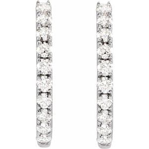 14K White 1/4 CTW Lab-Grown Diamond 14 mm Hoop Earrings-Round-14 Mm