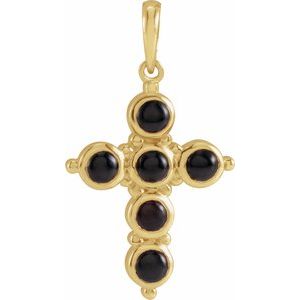 14K Yellow Natural Black Onyx Cross Pendant-Natural Black Onyx-3 Mm
