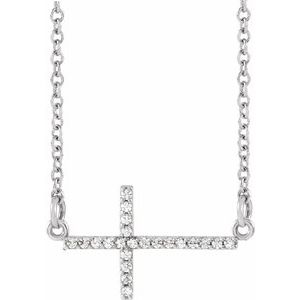 14K White 1/10 CTW Natural Diamond Sideways Cross 16-18" Necklace-Natural Diamond-19.5 X 10.8 Mm