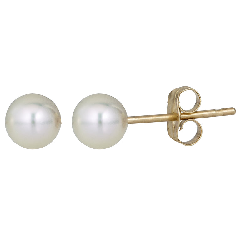 14K Gold  8MM Pearl Stud Earring-Yellow | Push Back