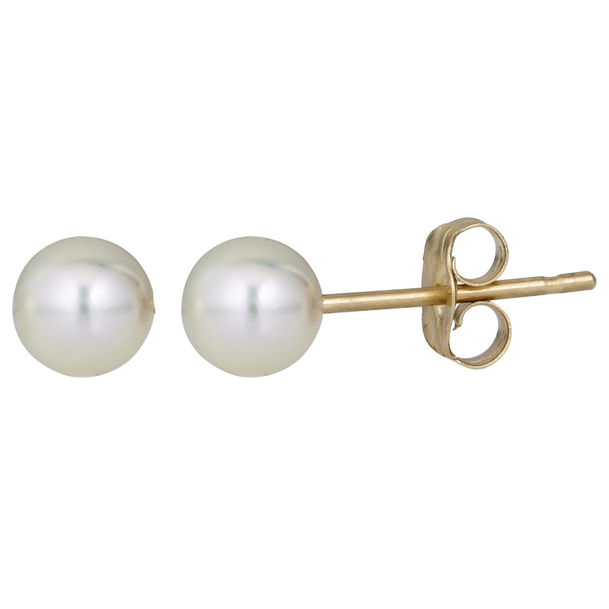 14K Gold  8MM Pearl Stud Earring-Yellow | Push Back
