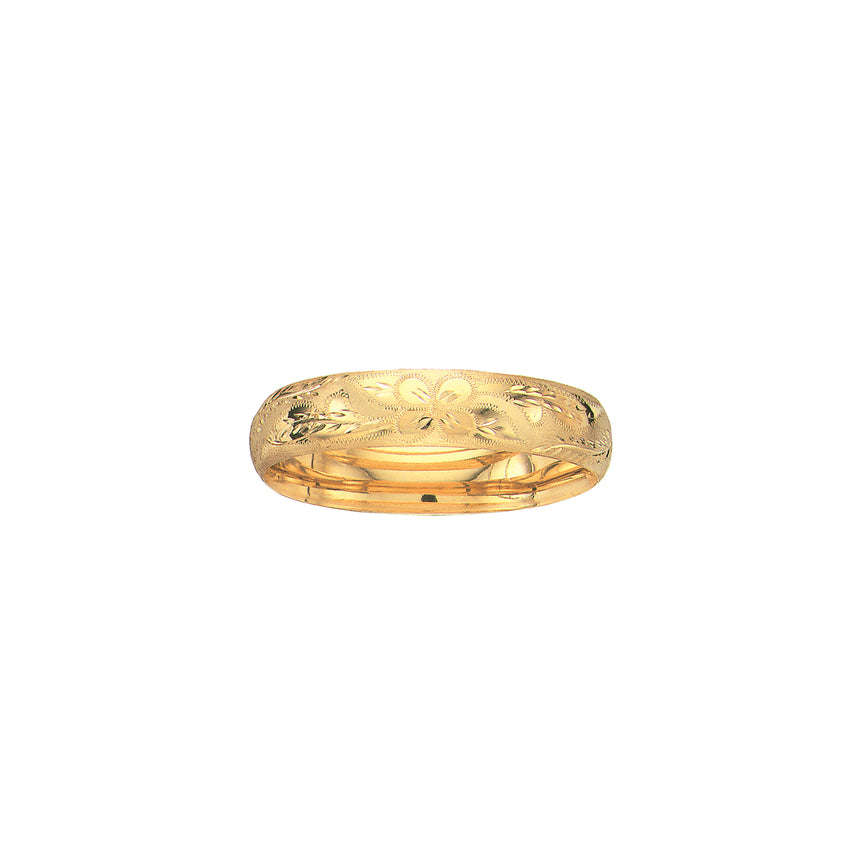 14K Gold 13.5mm Floral Design Bangle-Yellow | Box
