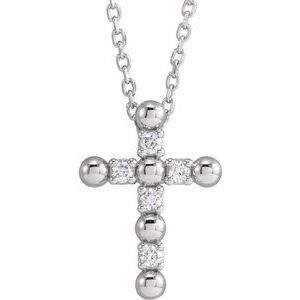 14K White .07 CTW Natural Diamond Beaded Cross 16-18" Necklace-Natural Diamond-1.5Mm :: 0.07 Ctw