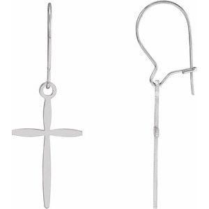 14K White Cross Earrings-Backless-Polished