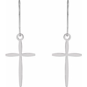 14K White Cross Earrings-Backless-Polished