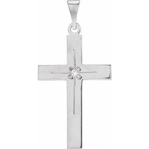 14K White .01 CT Natural Diamond Cross 18" Necklace-Natural Diamond-22 X 13.8 Mm