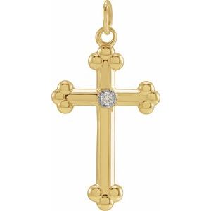 14K Yellow/White .005 CT Natural Diamond Cross Pendant-Polished