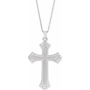 14K White Cross Necklace-18 In-Polished