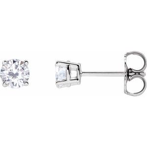 Sterling Silver 4 mm Imitation White Cubic Zirconia Earrings-Pair-4 Mm