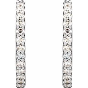 14K White 1/2 CTW Natural Diamond 16 mm Hoop Earrings-Round-16 Mm