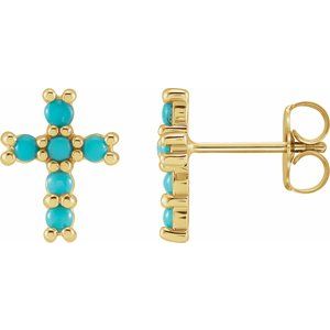 14K Yellow Natural Turquoise Cross Earrings-2 Mm-14K Yellow