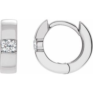 14K White 1/4 CTW Lab-Grown Diamond Hinged Huggie Earrings-Round-12 Mm