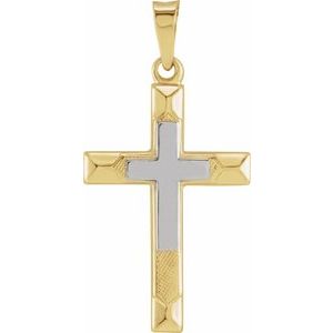 14K Yellow/White 20.5x14 mm Hollow Cross Pendant-Polished