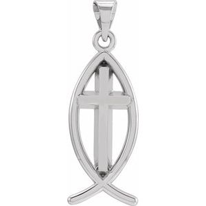 Sterling Silver 19x9 mm Fish with Cross Pendant-Polished