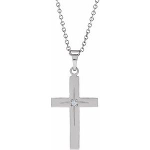 14K White .01 CT Natural Diamond Cross 18" Necklace-Natural Diamond-18 X 12 Mm