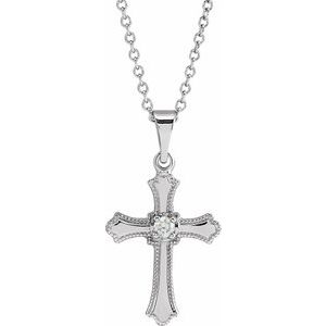 14K White .06 CT Natural Diamond Cross 18" Necklace-18 In-Polished