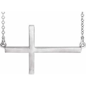 14K White 28x16.2 mm Sideways Cross 16-18" Necklace-16-18 In-Polished