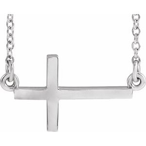 14K White 17x9 mm Sideways Cross 16-18" Necklace-16-18 In-Polished