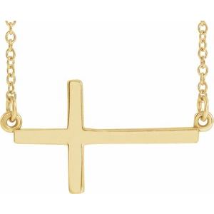 14K Yellow 22x11.5 mm Sideways Cross 16-18" Necklace-16-18 In-Polished