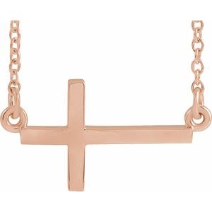 14K Rose 17x9 mm Sideways Cross 16-18" Necklace-16-18 In-Polished