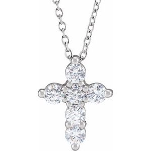 14K White 1/2 CTW Lab-Grown Diamond Cross 18" Necklace-Lab-Grown Diamond-2.9Mm :: 1/2 Ctw
