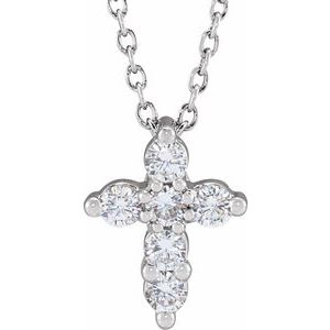 14K White 1/4 CTW Lab-Grown Diamond Cross 18" Necklace-Lab-Grown Diamond-2.2Mm :: 1/4 Ctw