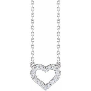 14K White 1/5 CTW Lab-Grown Diamond Heart 16-18" Necklace-16-18 In-Polished