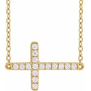 14K Yellow 1/6 CTW Lab-Grown Diamond Sideways Cross 16-18" Necklace-Lab-Grown Diamond-1.3Mm :: 1/6 Ctw
