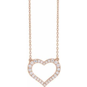 14K Rose 3/8 CTW Lab-Grown Diamond Heart 16-18" Necklace-16-18 In-Polished
