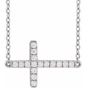 14K White 1/6 CTW Lab-Grown Diamond Sideways Cross 16-18" Necklace-Lab-Grown Diamond-1.3Mm :: 1/6 Ctw