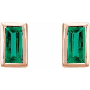 14K Yellow Natural Emerald Bezel-Set Earrings-Pair-4 X 2 Mm