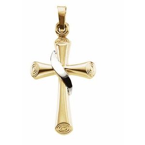 14K Yellow/White 22.5x15.5 mm Hollow Cross Pendant-Polished