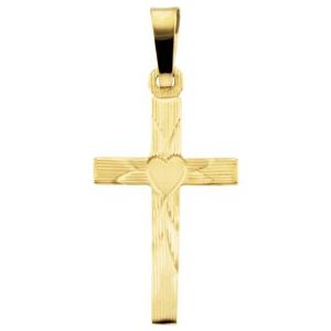 14K Yellow 19x11 mm Cross with Heart Pendant-Polished