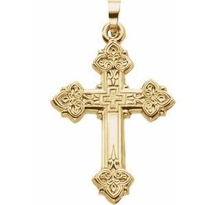 14K Yellow 26x20 mm Hollow Cross Pendant-Polished
