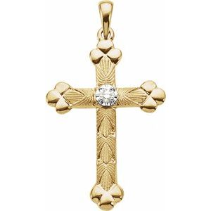 14K Yellow/White 1/10 CT Natural Diamond Cross Pendant-Polished
