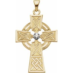 14K Yellow/White .06 CT Natural Diamond Cross Pendant-Polished